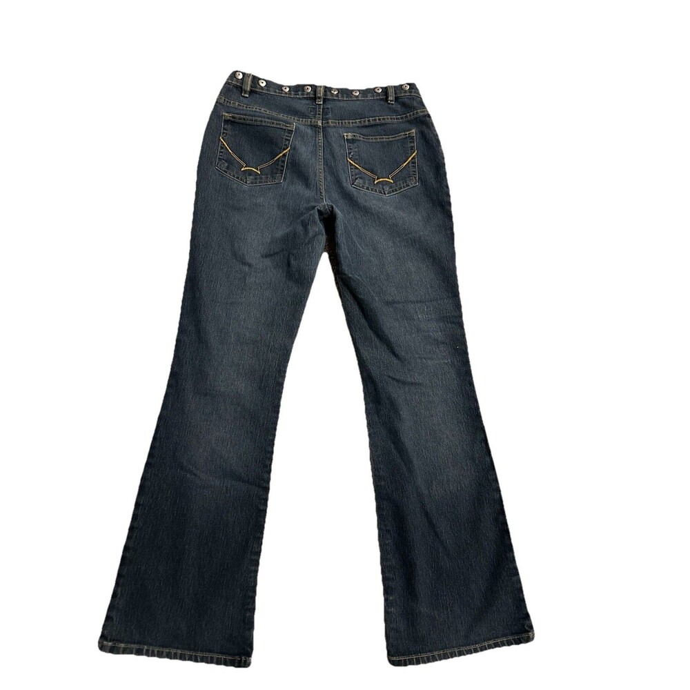 Women's Low Rise 90's Y2K Studded Crossover Waistband Flare Dark Jeans Sz 31 / 9 - Picture 3 of 10